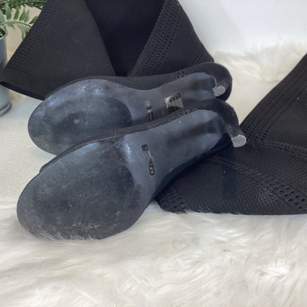 CAPE ROBBIN ELNORA THIGH HIGH STILETTO OPEN TOE BLACK WOVEN BOOTS SZ 8.5 - Picture 8 of 8